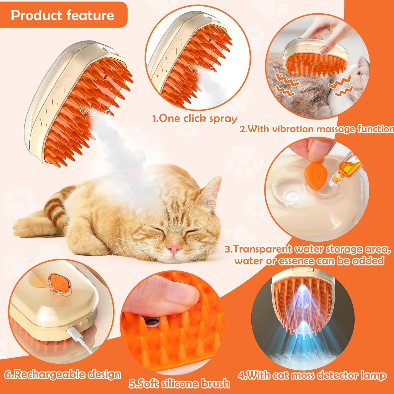 Cat Steam Brush for Shedding – 4 in 1 Steamy Grooming Tool